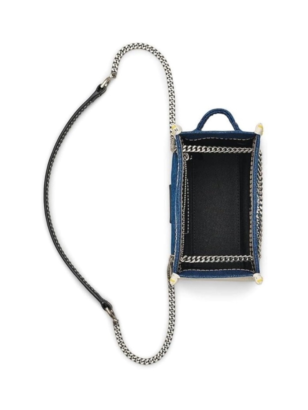New Marc Jacobs Blue Denim Chain Mini Tote Crossbody Bag with Yellow Trim - Picture 2 of 6